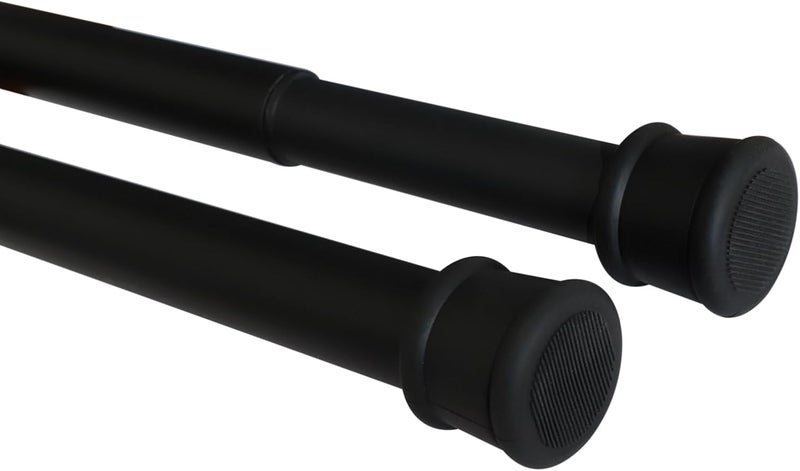 Refila 2 Pack Spring Tension Curtain Rod, 1 inch Decorative Tension Drapery Rod for Window, Café Rod (Black) - Image 1